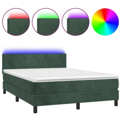 vidaXL Cama box spring colchón y LED terciopelo verde oscuro 140x190cm