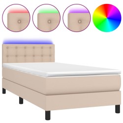 vidaXL Cama box spring colchón LED cuero sintético capuchino 90x190 cm