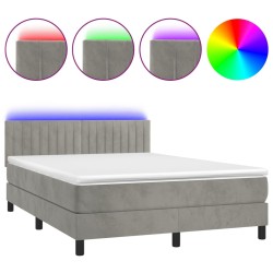 vidaXL Cama box spring colchón y LED terciopelo gris claro 140x200 cm