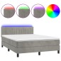 vidaXL Cama box spring colchón y LED terciopelo gris claro 140x200 cm