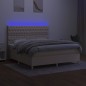 vidaXL Cama box spring colchón y luces LED tela crema 160x200 cm vidaXL Cama box spring colchón y luces LED tela crema 160x200 cm