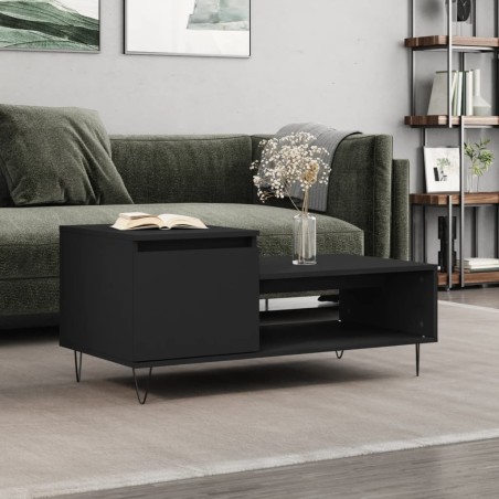 vidaXL Mesa de centro madera contrachapada negro 100x50x45 cm