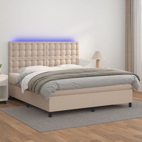 vidaXL Cama box spring colchón LED cuero sintético capuchino 160x200cm