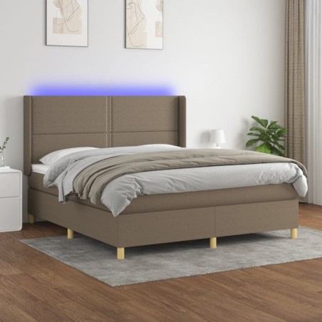 vidaXL Cama box spring colchón y luces LED tela gris taupe 180x200 cm