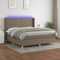 vidaXL Cama box spring colchón y luces LED tela gris taupe 180x200 cm