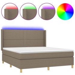 vidaXL Cama box spring colchón y luces LED tela gris taupe 180x200 cm
