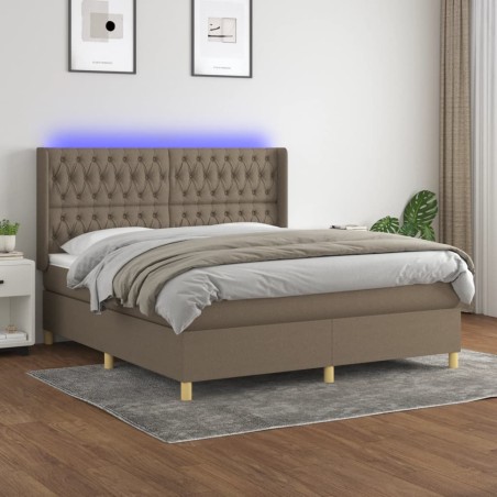 vidaXL Cama box spring colchón y luces LED tela gris taupe 180x200 cm