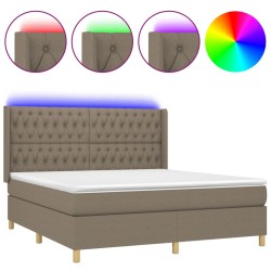 vidaXL Cama box spring colchón y luces LED tela gris taupe 180x200 cm