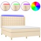 vidaXL Cama box spring colchón y luces LED tela crema 160x200 cm