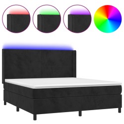 vidaXL Cama box spring colchón y LED terciopelo negro 160x200 cm