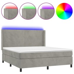 vidaXL Cama box spring colchón y LED terciopelo gris claro 160x200 cm