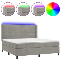 vidaXL Cama box spring colchón y LED terciopelo gris claro 160x200 cm 
