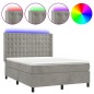 vidaXL Cama box spring colchón y LED terciopelo gris claro 140x200 cm