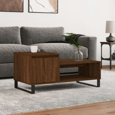 vidaXL Mesa de centro madera contrachapada roble marrón 100x50x45 cm