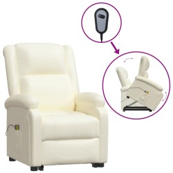 vidaXL Sillón de masaje elevable cuero sintético crema