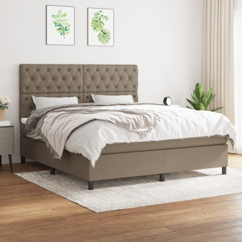 vidaXL Cama box spring con colchón tela gris taupe 160x200 cm vidaXL Cama box spring con colchón tela gris taupe 160x200 cm