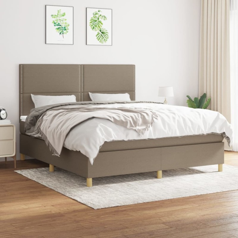 vidaXL Cama box spring con colchón tela gris taupe 180x200 cm vidaXL Cama box spring con colchón tela gris taupe 180x200 cm