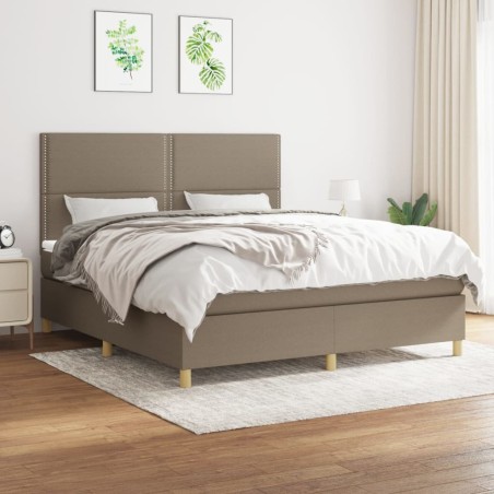 vidaXL Cama box spring con colchón tela gris taupe 180x200 cm