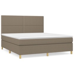 vidaXL Cama box spring con colchón tela gris taupe 180x200 cm