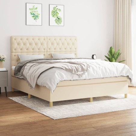 vidaXL Cama box spring con colchón tela color crema 160x200 cm