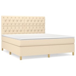 vidaXL Cama box spring con colchón tela color crema 160x200 cm