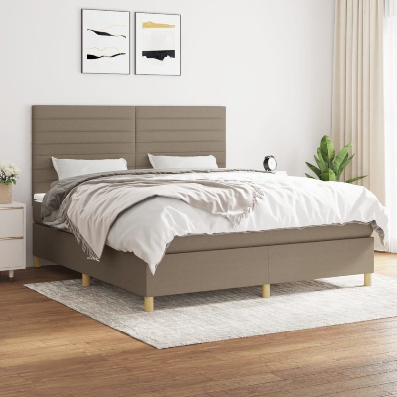 vidaXL Cama box spring con colchón tela gris taupe 160x200 cm vidaXL Cama box spring con colchón tela gris taupe 160x200 cm