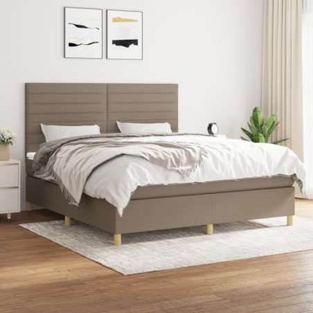 vidaXL Cama box spring con colchón tela gris taupe 160x200 cm