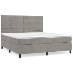 vidaXL Cama box spring con colchón terciopelo gris claro 160x200 cm