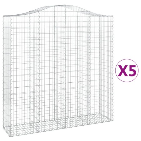 vidaXL Cestas de gaviones 5 uds forma de arco hierro 200x50x200/220 cm