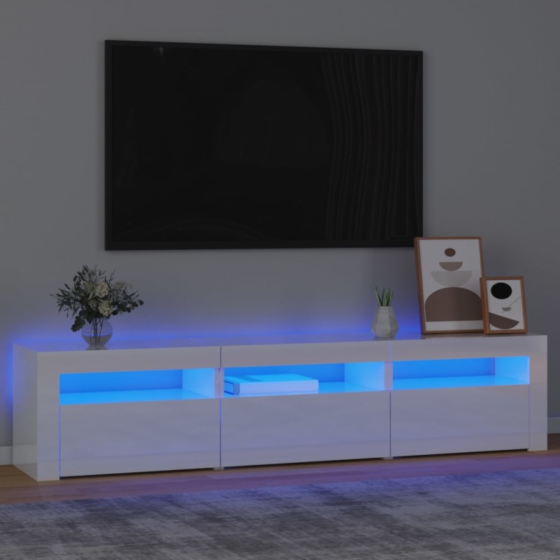 vidaXL Mueble de TV con luces LED blanco brillante 180x35x40 cm vidaXL Mueble de TV con luces LED blanco brillante 180x35x40 cm