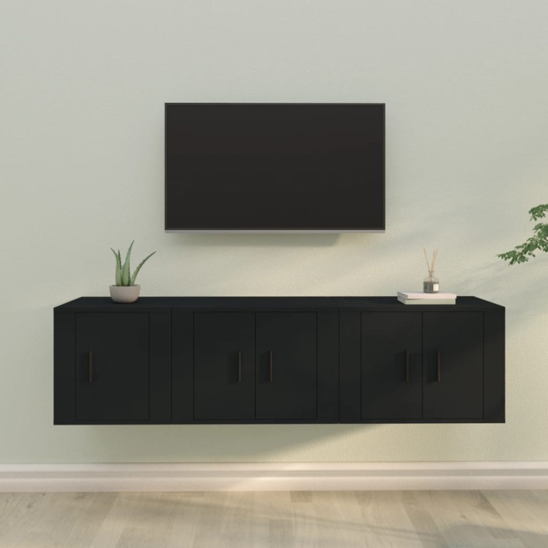 vidaXL Set de muebles para TV 3 piezas madera contrachapada negro