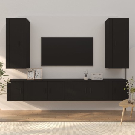 vidaXL Set de muebles para TV 6 piezas madera contrachapada negro