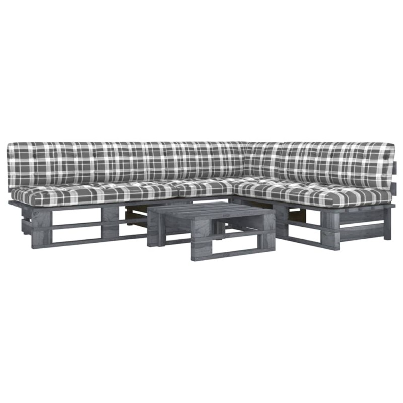 vidaXL Muebles de palets 4 pzas y cojines madera pino impregnada gris vidaXL Muebles de palets 4 pzas y cojines madera pino impregnada gris