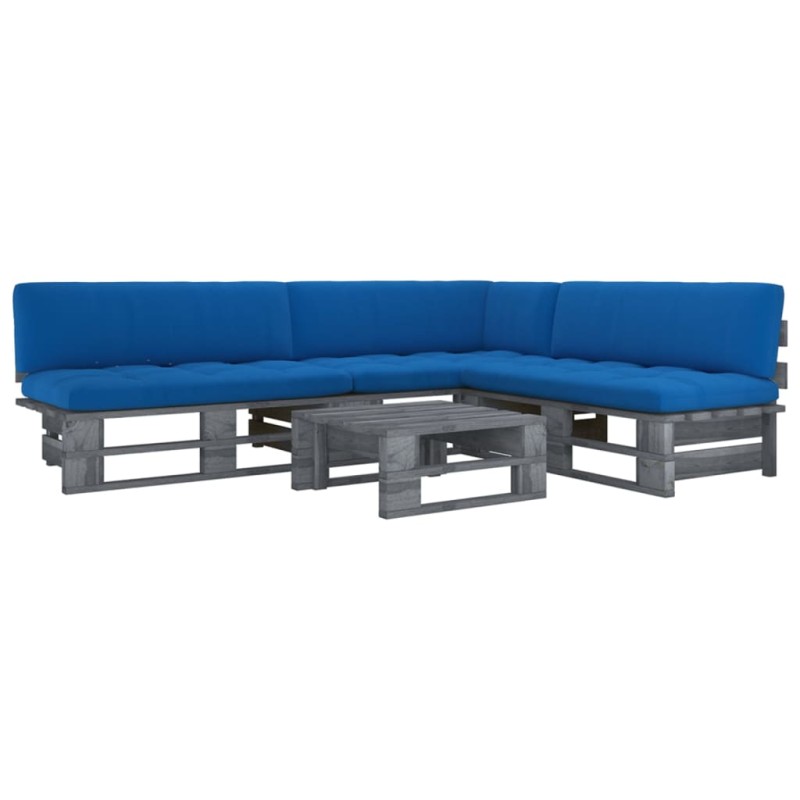 vidaXL Muebles de palets 4 pzas y cojines madera pino impregnada gris vidaXL Muebles de palets 4 pzas y cojines madera pino impregnada gris