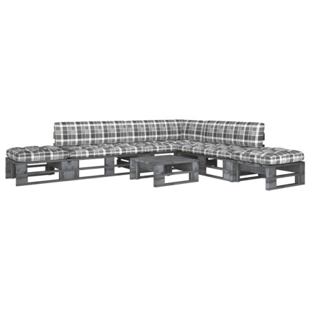 vidaXL Muebles de palets 6 pzas y cojines madera pino impregnada gris