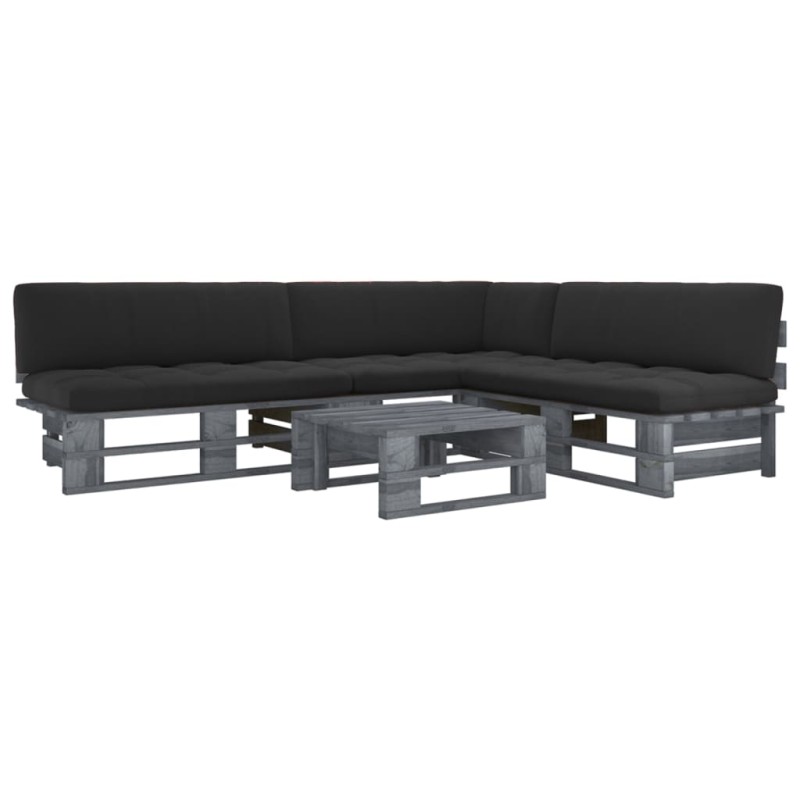 vidaXL Muebles de palets 4 pzas y cojines madera pino impregnada gris vidaXL Muebles de palets 4 pzas y cojines madera pino impregnada gris