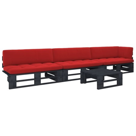 vidaXL Muebles de palets 4 pzas y cojines madera pino impregnada negro