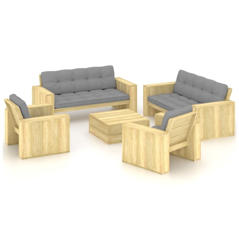 vidaXL Set muebles de jardín y cojines 5 pzas madera pino impregnada vidaXL Set muebles de jardín y cojines 5 pzas madera pino impregnada