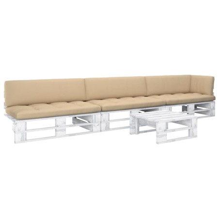 vidaXL Muebles de palés 4 pzas y cojines madera pino impregnada blanco