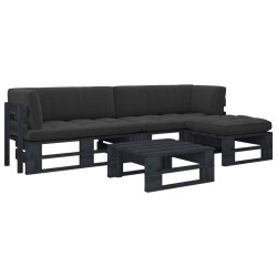vidaXL Muebles de palets 4 pzas y cojines madera pino impregnada negro