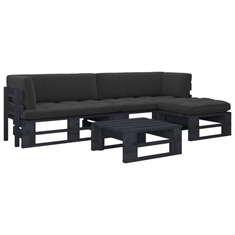 vidaXL Muebles de palets 4 pzas y cojines madera pino impregnada negro vidaXL Muebles de palets 4 pzas y cojines madera pino impregnada negro