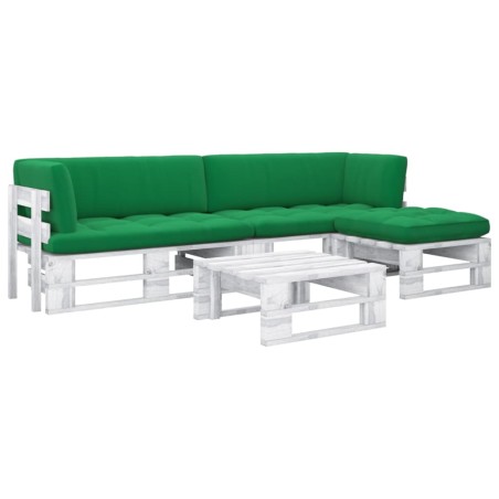 vidaXL Muebles de palés 4 pzas y cojines madera pino impregnada blanco