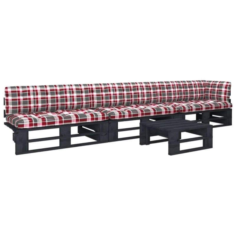 vidaXL Muebles de palets 4 pzas y cojines madera pino impregnada negro