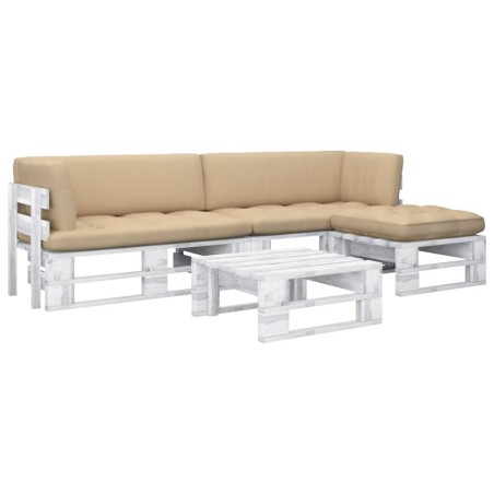 vidaXL Muebles de palés 4 pzas y cojines madera pino impregnada blanco