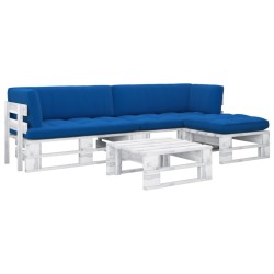 vidaXL Muebles de palés 4 pzas y cojines madera pino impregnada blanco