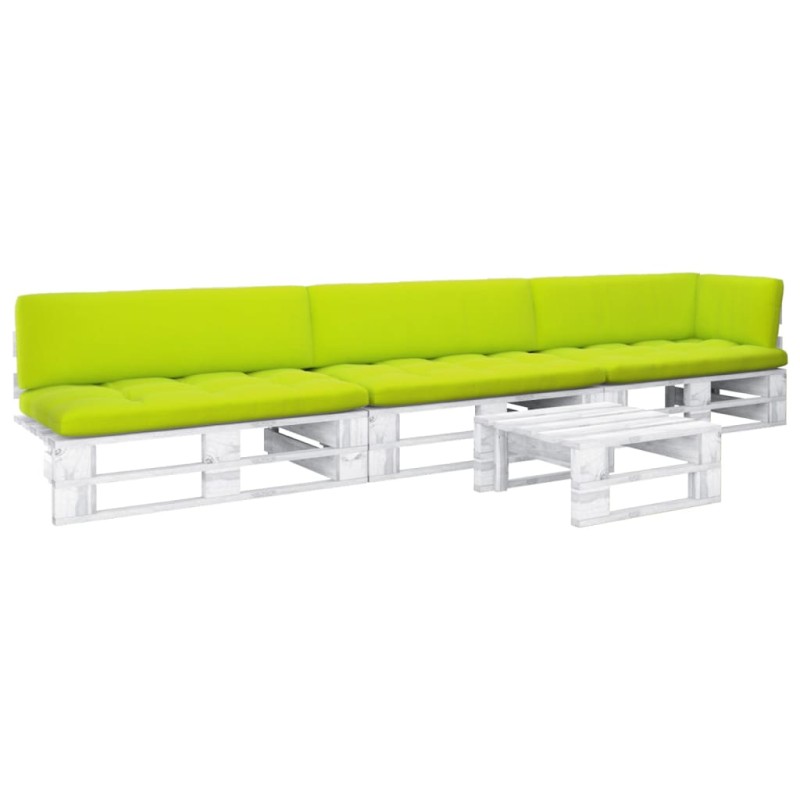 vidaXL Muebles de palés 4 pzas y cojines madera pino impregnada blanco vidaXL Muebles de palés 4 pzas y cojines madera pino impregnada blanco