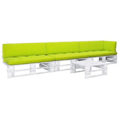 vidaXL Muebles de palés 4 pzas y cojines madera pino impregnada blanco