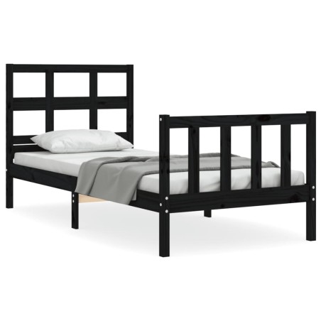 vidaXL Estructura de cama con cabecero madera maciza negro 100x200 cm
