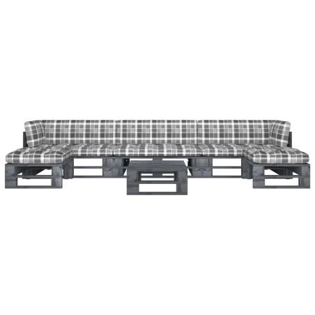 vidaXL Muebles de palets 6 pzas y cojines madera pino impregnada gris