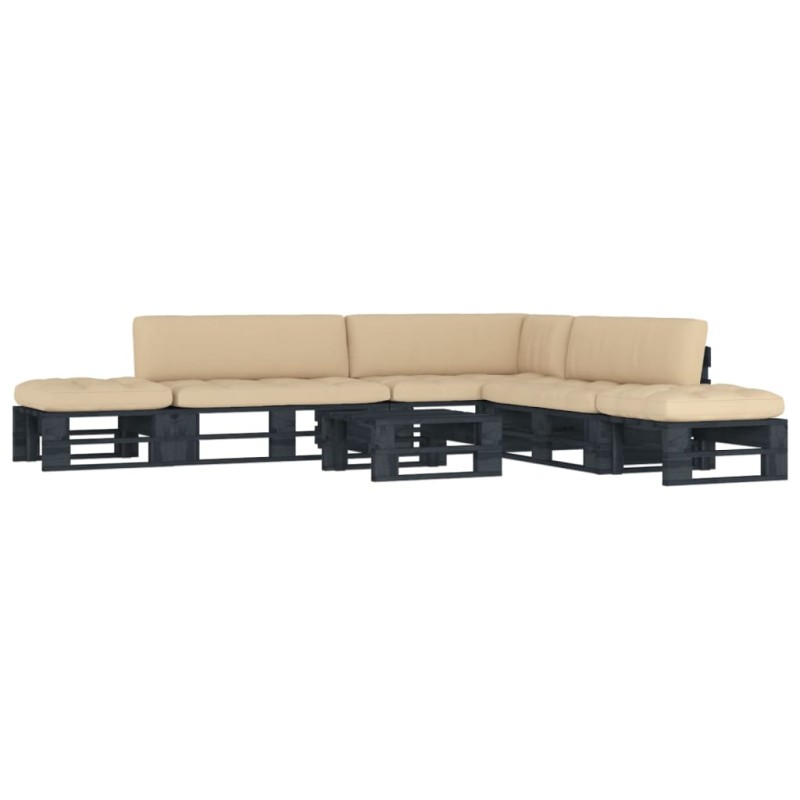 vidaXL Muebles de palés 6 pzas y cojines madera pino impregnada negro vidaXL Muebles de palés 6 pzas y cojines madera pino impregnada negro